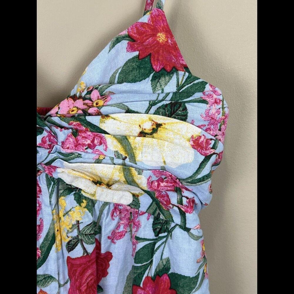 Old Navy Jumpsuit Womens S Pink Blue Floral Linen Blend Vacation Tropical - Picture 5 of 13